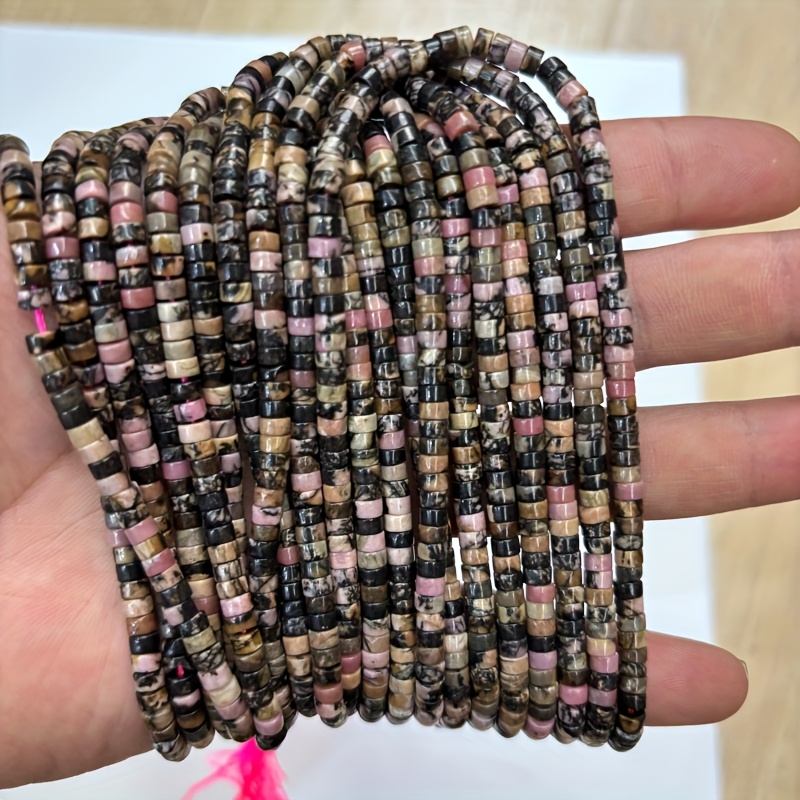 Approximately 152pcs Natural Black Line Red Pattern Round Spacer Beads